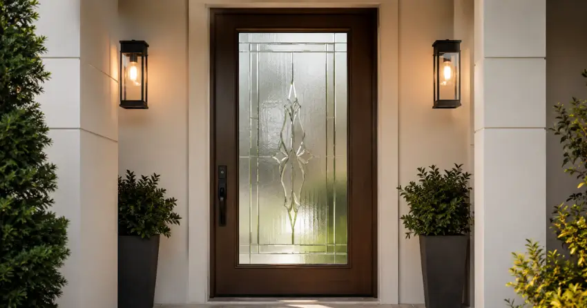 decorative frosted glass panel installed in a front door in Corinth, Tillsonburg