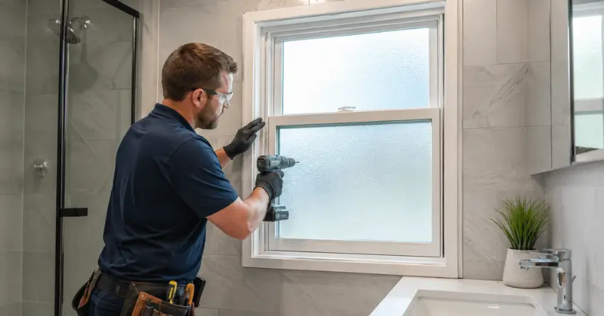 frosted glass installation bathroom window in Milldale, Tillsonburg